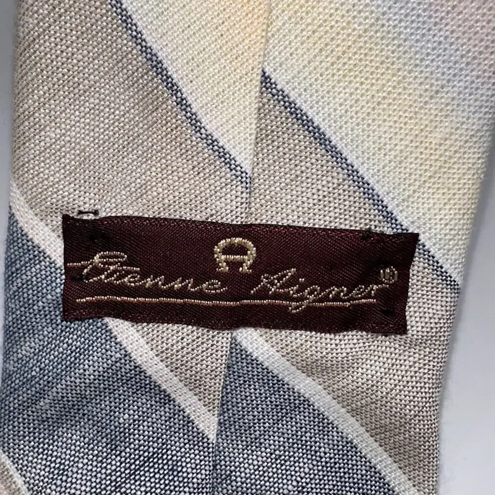 Vintage Etienne Aigner Gray Cream Striped‎ Neck Tie Made in Portugal Silk/Poly